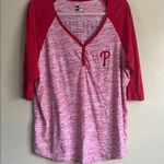 Philadelphia Phillies New Era Red Space Dye Jersey 3/4 Raglan Sleeve Henley Tee Size 2X Photo 0