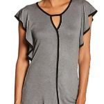 Bobeau Solid Gray White Keyhole Cutout Short Flutter Sleeve Blouse Top Small SM Photo 2