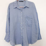 ZARA  Womens Shirt Size XL Blue Long Sleeve‎ Linen Button Down Photo 0