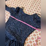 Vintage 90s Navy Blue Glitter Leopard Print Long Sleeve Maxi Dress Size Medium 8 Photo 4