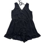 ASTR  Romper Womens Medium Black V Neck Ruffle Hem‎ Sleeveless Lined Dressy Photo 1