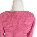 BP  V-Neck Sweater Vibrant Pink Marled Knit Cropped Loose Weave Pullover XS Photo 5
