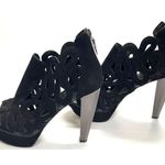 House of Harlow  Bernadette Black Suede Open Toe Platform Pumps Size 38.5 Photo 4