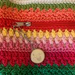 Lina Shoulder Bag Colorful Rainbow Stripe Crochet with Floral Pin Zipper Pull Red Photo 1