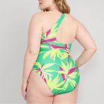 Old Navy Swimsuit Women 3X Green Color Tropical One Shoulder One Piece Beachy Photo 1