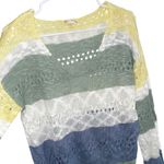Altard State Striped Knit Sweater Women's Size S Yellow Green Blue V Neck Photo 1