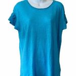 Tori Richard  short flutter sleeve blue linen top Photo 0