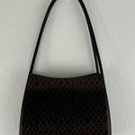 Vintage 90s Black Dark Brown Shiny Faux Leather Croc Embossed Shoulder Bag Photo 3