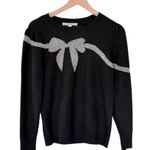 Loft NWT Wool Shimmer Bow Sweater Puff Sleeves Black Silver Women’s Size XS Photo 3