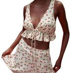 ZARA Cherry Print Satin Effect Crop Top/Blouse Pink S Photo 0