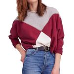 Free People Sweatshirt Womens Small Montauk Pullover Burgundy Colorblock Cropped Photo 1