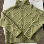 Caslon NWT  x Nordstrom Sage Green Chunky Diamond Knit Turtleneck Sweater Large Photo 3