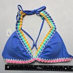Xhilaration  Blue Crochet Padded Crisscross Tie Swim Bra Beach Bikini Top L Large Photo 2
