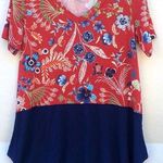 Freeloader Womens size small relaxed fit Floral Short Sleeve Red blue casual tee Photo 0