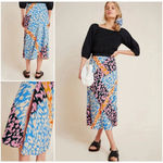 Corey Lynn Calter Antrhopologie Midi Slip Skirt Colorful Size Medium Satin Slit Blue Photo 1