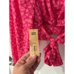 Madden NYC Heart‎ Print Tie Front Crop Top Long Sleeve Blouse Size L Pink Size L Photo 2