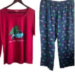 Christmas PJs Set Women 1X Red Long Sleeve Holiday Novelty Print Lounge Festive Size XL Photo 0