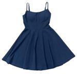 City Vibe Lace Back Fit Flare Speghetti Strap Navy Blue Dress Size 9 Skater Photo 0