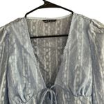 SheIn Baby Blue Dot Print Long Sleeve Tie Front Cropped Jacket Women Sz XS Photo 4