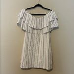 Charles Henry  Metallic Stripe‎ Off-the-Shoulder Popover Dress Ivory Photo 5