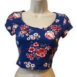 Charlotte Russe Women’s Small Royal Blue Red White Floral Short Sleeve Crop Top Photo 0