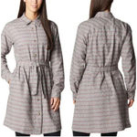 Columbia Holly Hideaway Flannel Dress Plaid Button Up Belted Gray Red Size 2X Photo 1