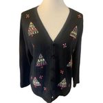 Mercer Street Studio Hand Embroidered Christmas Vintage Black Button Down Cardig Size L Photo 1