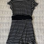 Monrow Striped Pocket Tie Mini T Shirt Dress Black White (Small) casual preppy Photo 1