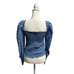 Reformation  Pinto Smocked Square Neck Long Sleeve Blouse Top Floral Blue Medium Photo 4