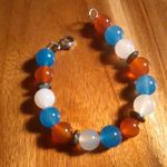 Red, White, and Blue Agate And Hematite Stainless Steel Bracelet Photo 4