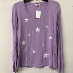 Sundry  Womens Purple Lavender Lilac Star Print Long Sleeve T-Shirt Photo 2