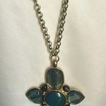 Chico's Chico’s Vintage Green Black Stone Cross Pendant Gold Tone Long Chain Necklace Photo 2