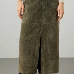 BLANK NYC  Skirt Womens 26 Green Leather Midi Hunter Front Slit Retro‎ Weathered Photo 0