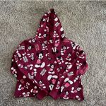 Disney Mickey Mouse Women’s Hoodie Cropped Burgundy Medium M Cotton Blend Casual Photo 1