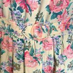 Vintage Dress Pastel Yellow Pink Granny Floral Printed Flowy Short Sleeve Midi Size M Photo 4