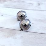 Vintage Clip On Earrings Silver Tone Domed Disco Ball Like Photo 3