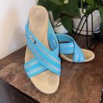 Anne Klein Sport Aklorri Cork Heel Wedge Women's Shoe Size 11M. Wide Strap Blue Photo 0