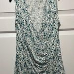 Talbots Green and White Sleeveless Ruched Blouse with Plunge V-Neck Photo 0