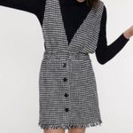 ZARA  Tweed Button Front Pinafore Mini Dress Sleeveless Blue Black White Sz Small Photo 3