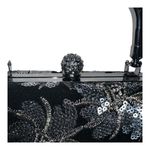 D’MARGEAUX Black Velvet & Silver Sequined Floral Bag Party Wedding Fancy Dinner Photo 2