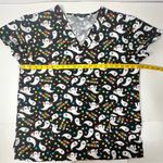 Halloween Cartoon Scrub Top By Cassandra‎ O Women Size L Ghosts Stars Candy Corn Black Size L Photo 3