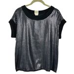 Haute Hippie  Matte Metallic Black Sequin Knit Top Size XS Side Zipper Glam Punk Photo 0