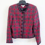 Pendleton  Vintage Collarless Plaid Red Button Front Blazer Size 8 Photo 0
