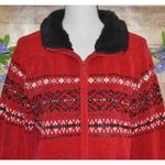 Carolyn Taylor Ladies Red Full Zip Faux Fur Fair Isle Sweater Cardigan Size XL Photo 1
