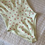 OQQ large light tan cherry, print, cute ribbed seamless, comfy bodysuit tank top Red Photo 2