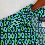 Donna Morgan ‎ Shirt Dress Womens 10 Green Blue Retro Print Button Down Front Tie Photo 3