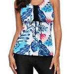 Women's Racerback Tropical Tankini Swimsuit Biker Shorts Size Med NWOT #0826 Blue Photo 0