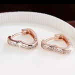 Gorgeous Rose Golden Heart Shaped Inlaid Cubic Zirconia Earrings Gold Photo 1