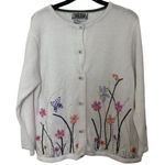 Vtg Butterfly Beaded Flower Embroidered Cardigan Size Small Fairycore Coquette White Photo 0