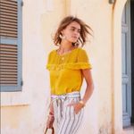 Sézane Lucette 100% Linen Blouse Saffron Yellow Lace Ruffle Top Size Small Shirt Photo 15
